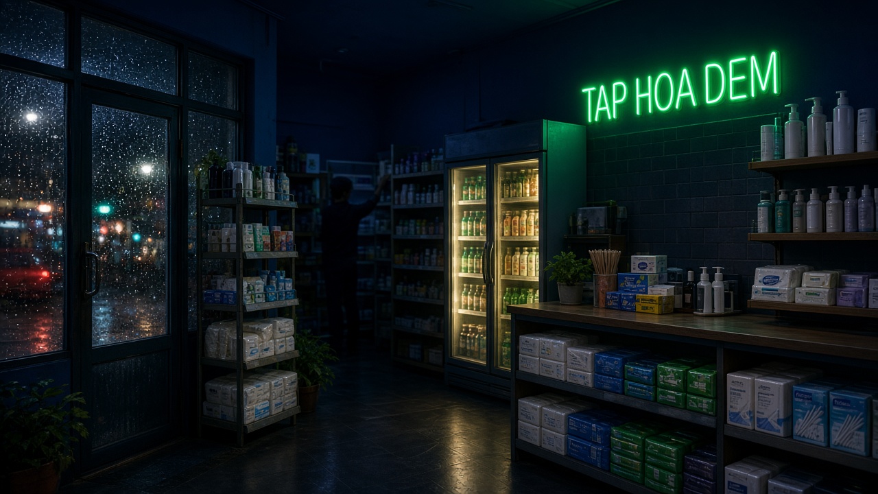 Tạp hóa đêm — kệ hàng chăm sóc cá nhân